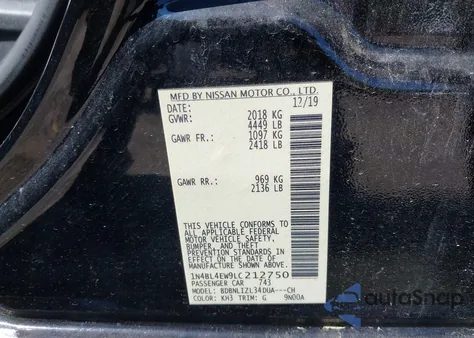 2020 Nissan Altima Sl Intelligent Awd из США, поврежденный, VIN 1N4BL4EW9LC212750